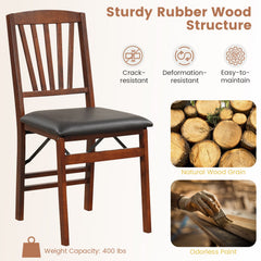 Set of 2 Folding Chairs with Padded Seat and Rubber Wood Frame-Brown