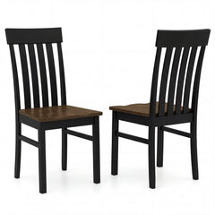 Set of 2 Kitchen Armless Dining Chairs with Slatted High Backrests-White