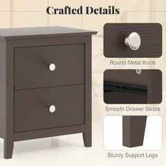 Set of 2 Modern Nightstand with two Drawers for Small Spaces-Rustic Brown