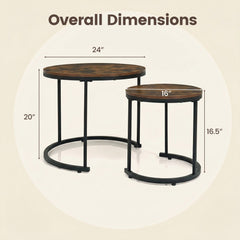 Set of 2 Modern Round Stacking Nesting Coffee Tables for Living Room