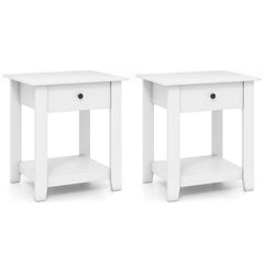 Set of 2 Nightstand with Drawer 3-Tier Modern Bedside Table with Open Shelf and Storage