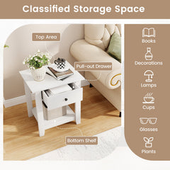 Set of 2 Nightstand with Drawer 3-Tier Modern Bedside Table with Open Shelf and Storage