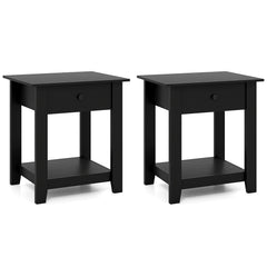 Set of 2 Nightstand with Drawer 3-Tier Modern Bedside Table with Open Shelf and Storage