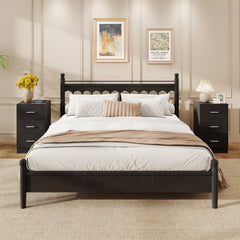 Set of 2 Nightstand with Charging Station End Table with 3 Storage Drawers Bedside Table for Bedroom