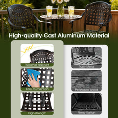 Set of 2 Outdoor Bar Stool 25.5 Inch Counter Height Cast Aluminum Bar Chairs-Copper