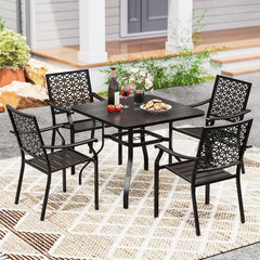 Set of 2 Patio Dining Chairs with Curved Armrests and Reinforced Steel Frame