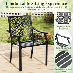 Set of 2 Patio Dining Chairs with Curved Armrests and Reinforced Steel Frame