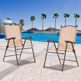 Set of 2 Patio Folding Sling Back Camping Deck Chairs-Beige