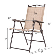 Set of 2 Patio Folding Sling Back Camping Deck Chairs-Beige