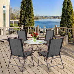 Set of 2 Patio Folding Sling Back Camping Deck Chairs-Black