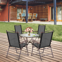 Set of 2 Patio Folding Sling Back Camping Deck Chairs-Black