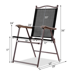 Set of 2 Patio Folding Sling Back Camping Deck Chairs-Black