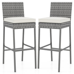 Set of 2/4 Patio Wicker Barstools with Soft Seat Cushion and Cozy Footrest-Set of 2