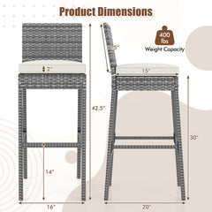 Set of 2/4 Patio Wicker Barstools with Soft Seat Cushion and Cozy Footrest-Set of 2
