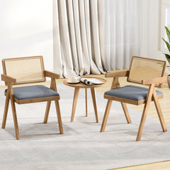 Set of 2 Rattan Accent Chairs with Padded Cushion and Rubber Wood Frame-Gray