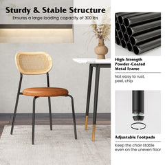 Set of 2 Rattan Dining Chair with Metal Legs