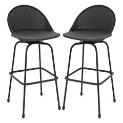 Set of 2 Rattan Swivel Barstools with Curved Back-Black