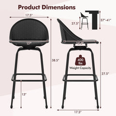 Set of 2 Rattan Swivel Barstools with Curved Back-Black