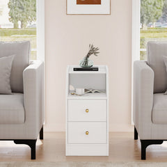Set of 2 Side End Tables with Charging Station Sofa Couch Tables with Shelf Drawers