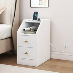 Set of 2 Side End Tables with Charging Station Sofa Couch Tables with Shelf Drawers