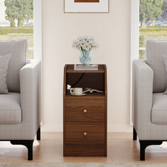Set of 2 Side End Tables with Charging Station Sofa Couch Tables with Shelf Drawers