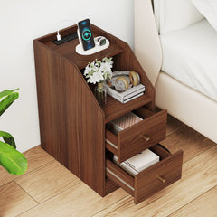 Set of 2 Side End Tables with Charging Station Sofa Couch Tables with Shelf Drawers