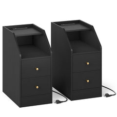 Set of 2 Side End Tables with Charging Station Sofa Couch Tables with Shelf Drawers