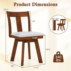 Set of 2 Swivel Dining Room Chairs with Rubber Wood Frame-Walnut
