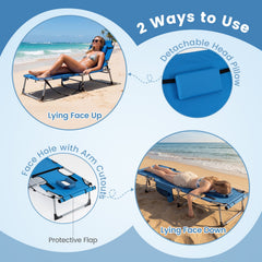Set of 2 Tanning Chairs with Face Arm Holes Portable with 4-Level Backrest