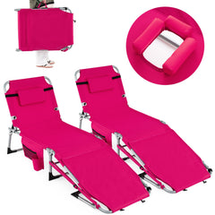 Set of 2 Tanning Chairs with Face Arm Holes Portable with 4-Level Backrest