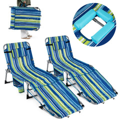 Set of 2 Tanning Chairs with Face Arm Holes Portable with 4-Level Backrest