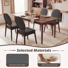 Set of 2 Upholstered Linen Fabric Kitchen Side Chairs with Padded Seat