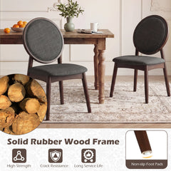 Set of 2 Upholstered Linen Fabric Kitchen Side Chairs with Padded Seat
