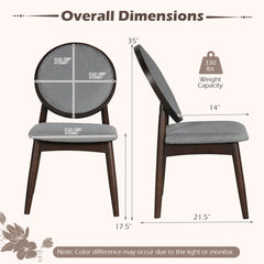 Set of 2 Upholstered Linen Fabric Kitchen Side Chairs with Padded Seat