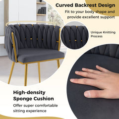 Set of 2 Upholstered Dining Chair w/ Curved Backrest and Metal Tubes