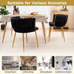 Set of 2 Upholstered Dining Chair w/ Curved Backrest and Metal Tubes