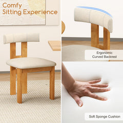 Dining Chair Set of 2 Upholstered Kitchen Chair with Padded Seat-Natural