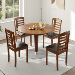 Set of 2 Wood Kitchen Chairs with Faux Leather Upholstered Seat-Black