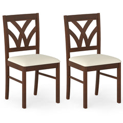 Set of 2 Wooden Dining Chairs Upholstered with Hollowed Backrest and Soft Padded Seat