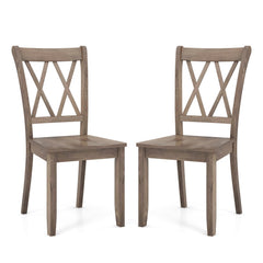 Set of 2 Wooden Dining Chairs Mid Century Farmhouse Retro Kitchen Chairs-Brown