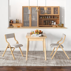 Set of 2 Wooden Folding Dining Chair with Linen Fabric Padded Seat and Backrest