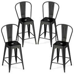 Set of 4 Metal Bar Stools with Backrests and Footrests