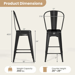 Set of 4 Metal Bar Stools with Backrests and Footrests