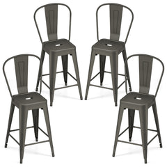 Set of 4 Metal Bar Stools with Backrests and Footrests