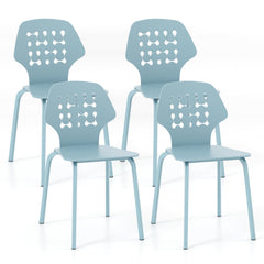 Set of 4 Metal Dining Chair with Hollowed Backrest and Metal Legs