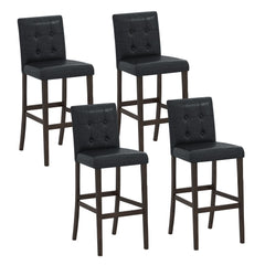 Set of 4 PVC Dining Leather Bar Stools with Solid Wood Legs