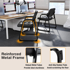 Set of 4 Upholstered Waiting Room Chair with Armrest and Ergonomic Backrest-Black