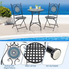 Set of 2 Mosaic Chairs for Patio Metal Folding Chairs-Multicolor