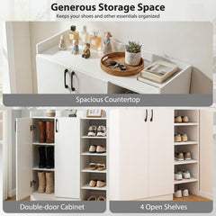 Shoe Cabinet with 2 Doors Shoe Storage Organizer with 2 Adjustable Inner Shelves-White