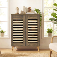 Shoe Cabinet with Louvered Doors and Removable Shelves